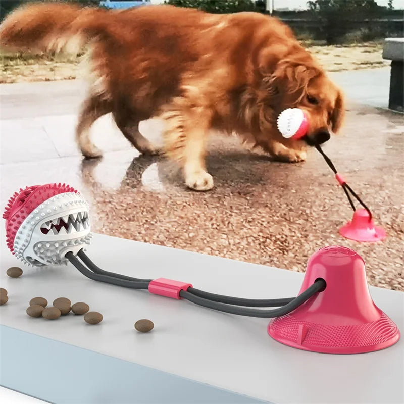 Interactive Suction Cup Dog Tug Toy with Tooth Cleaning Ball