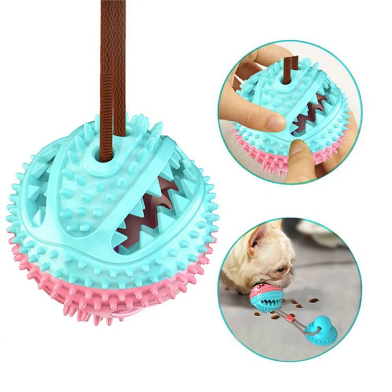 Interactive Suction Cup Dog Tug Toy with Tooth Cleaning Ball