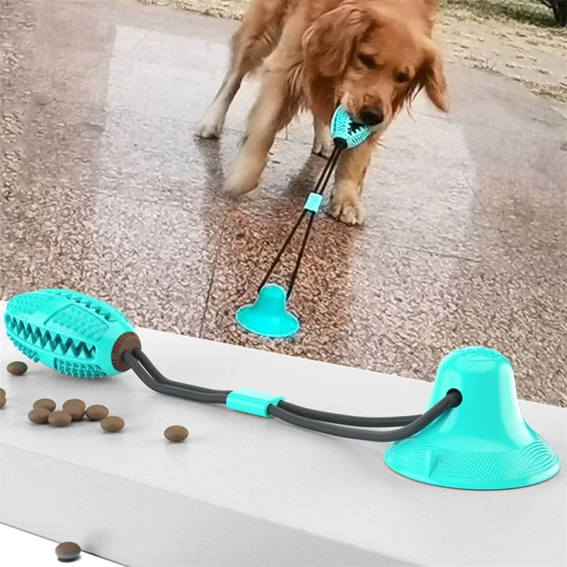 Interactive Suction Cup Dog Tug Toy with Tooth Cleaning Ball