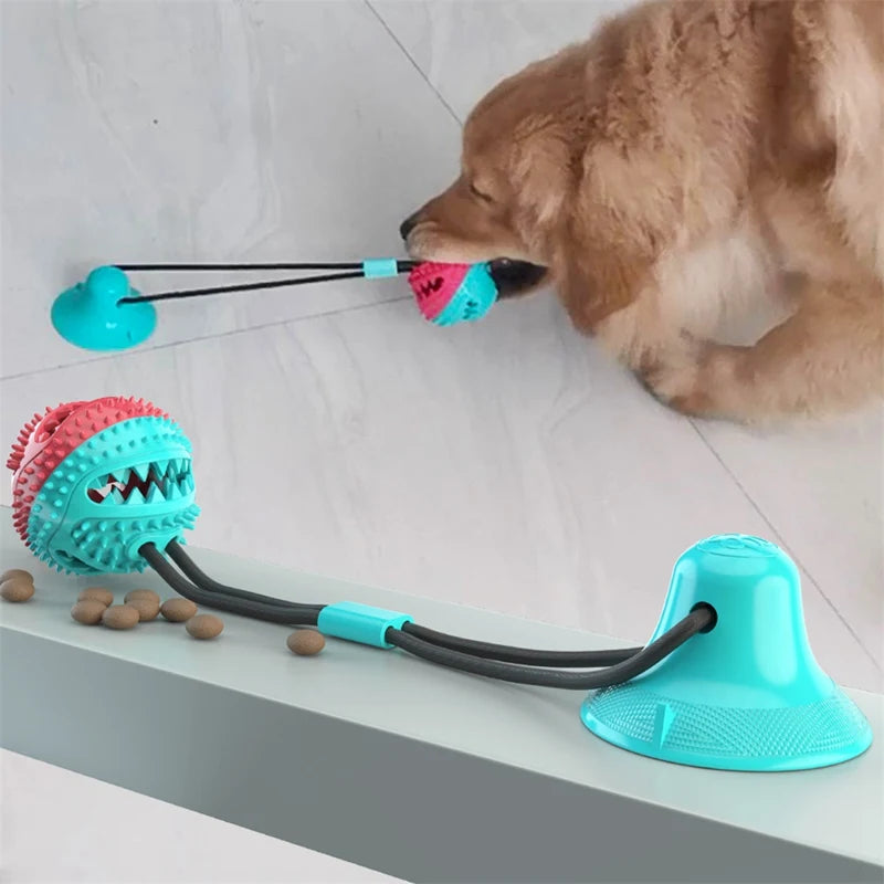 Interactive Suction Cup Dog Tug Toy with Tooth Cleaning Ball