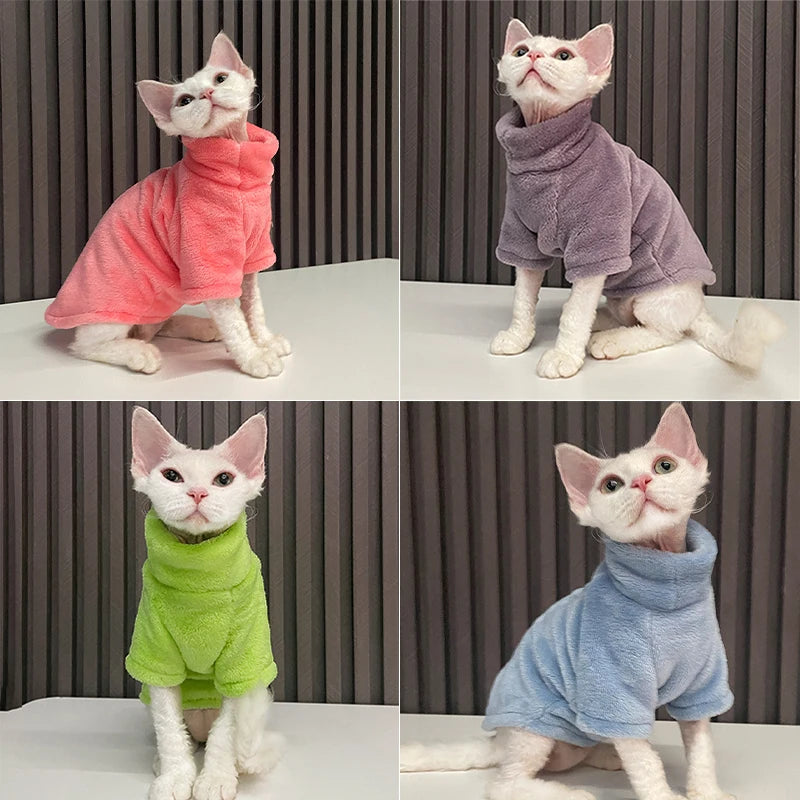 Warm Turtleneck Cat Sweater - Soft Fluff Pullover for Cats & Small Dogs