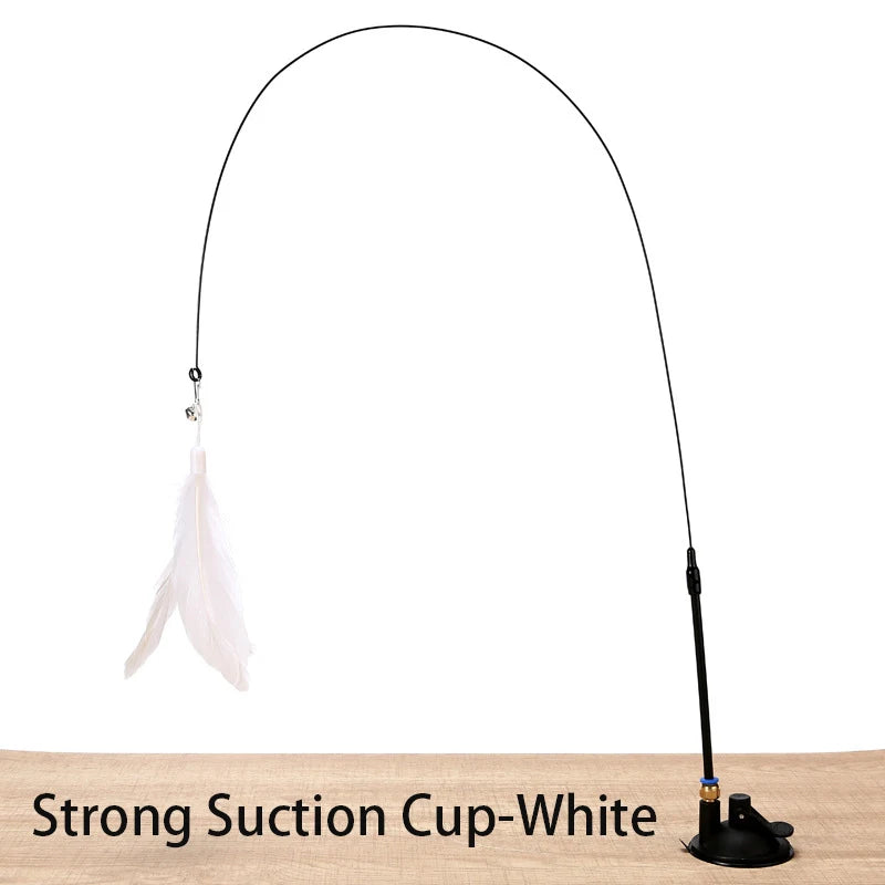 Hands-Free Suction Cup Cat Teaser Wand with Feather & Bird Toy
