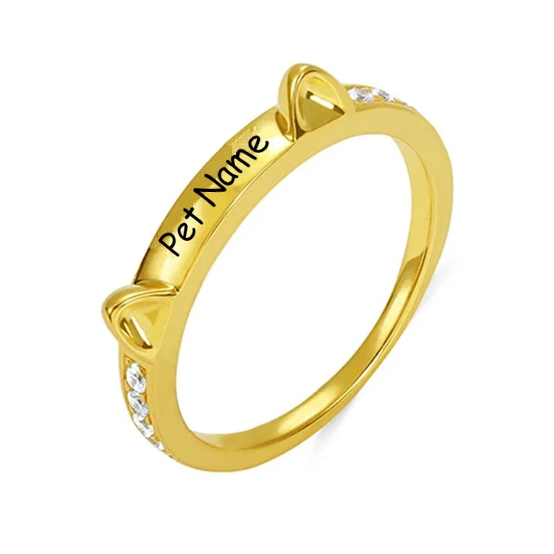 Personalized Silver Pet Name Ring with Cat Ears or Dog Bone – Custom Jewelry Gift