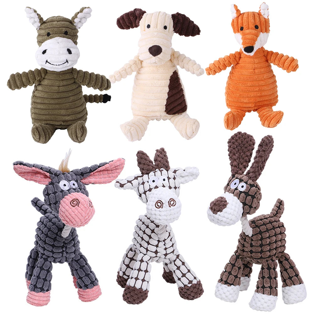 Plush Animal Dog Toy – Bite-Resistant Squeaky Corduroy Toy for Dogs