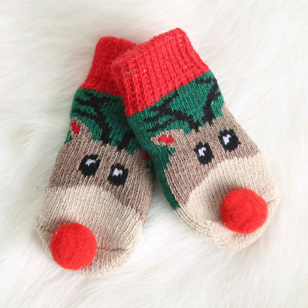 4pcs Non-Slip Christmas Socks for Small Dogs & Cats - Indoor Paw Protectors