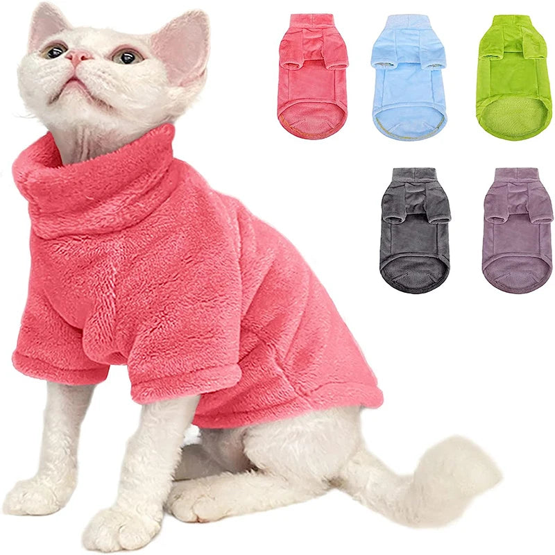 Warm Turtleneck Cat Sweater - Soft Fluff Pullover for Cats & Small Dogs