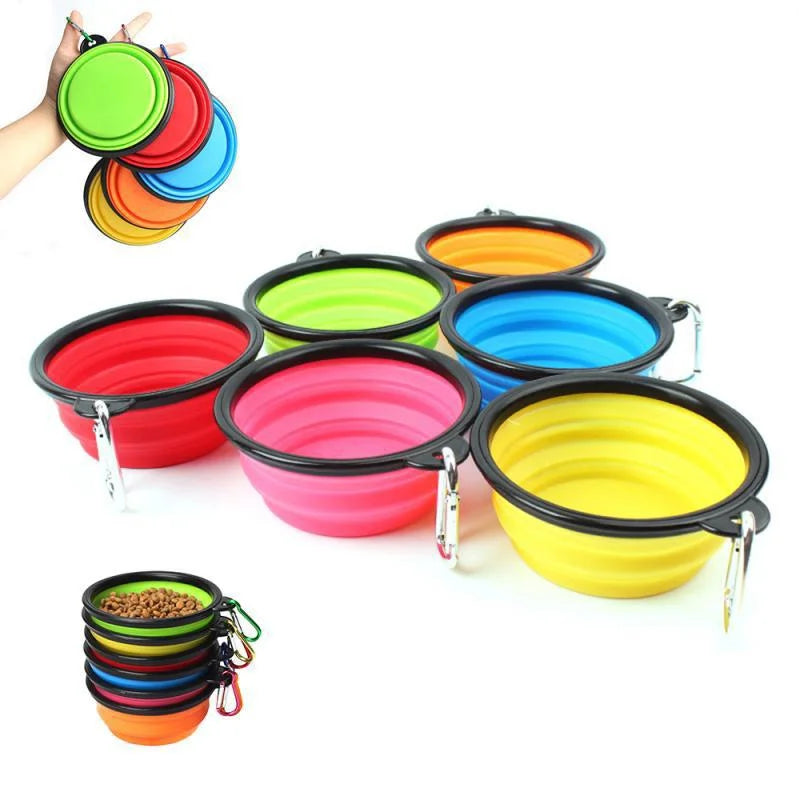 2-in-1 Portable Dog Feeder Bowl & Water Bottle with Carabiner – Travel Pet Dispenser