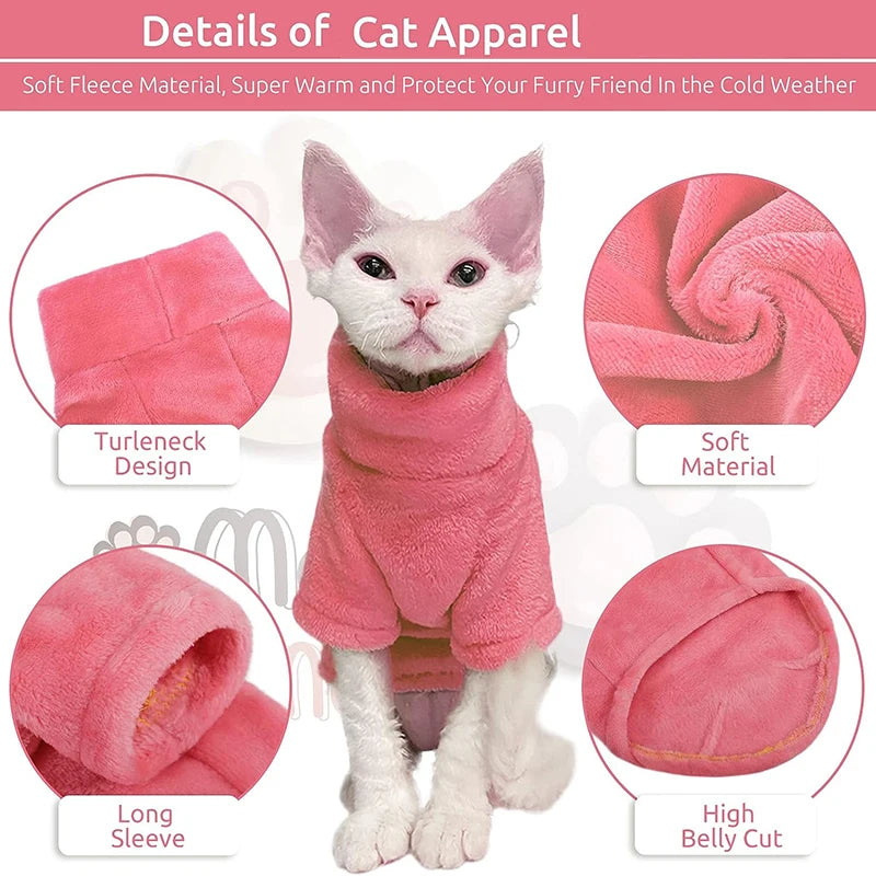 Warm Turtleneck Cat Sweater - Soft Fluff Pullover for Cats & Small Dogs