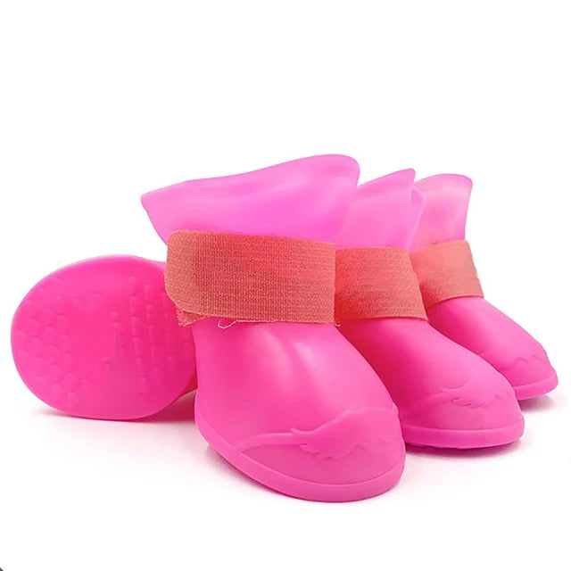4Pcs Waterproof Anti-Slip Pet Boots - Rubber Rain Shoes for Dogs & Cats