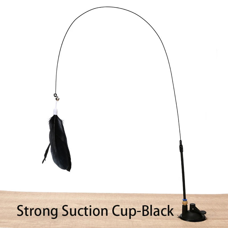 Hands-Free Suction Cup Cat Teaser Wand with Feather & Bird Toy