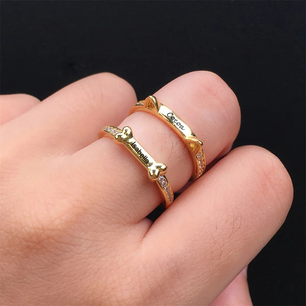 Personalized Silver Pet Name Ring with Cat Ears or Dog Bone – Custom Jewelry Gift