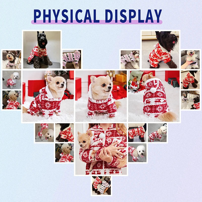 Winter Dog Christmas Jumpsuit - Warm Plush Pajamas for Small & Medium Pets