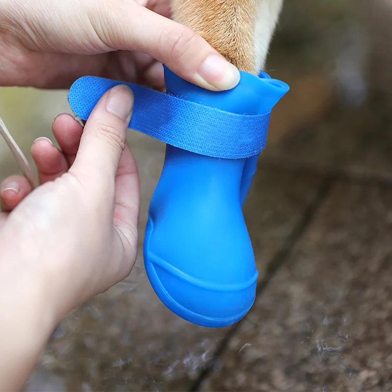 4Pcs Waterproof Anti-Slip Pet Boots - Rubber Rain Shoes for Dogs & Cats