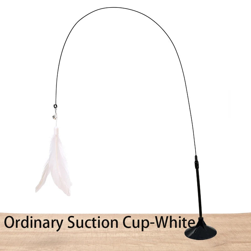 Hands-Free Suction Cup Cat Teaser Wand with Feather & Bird Toy