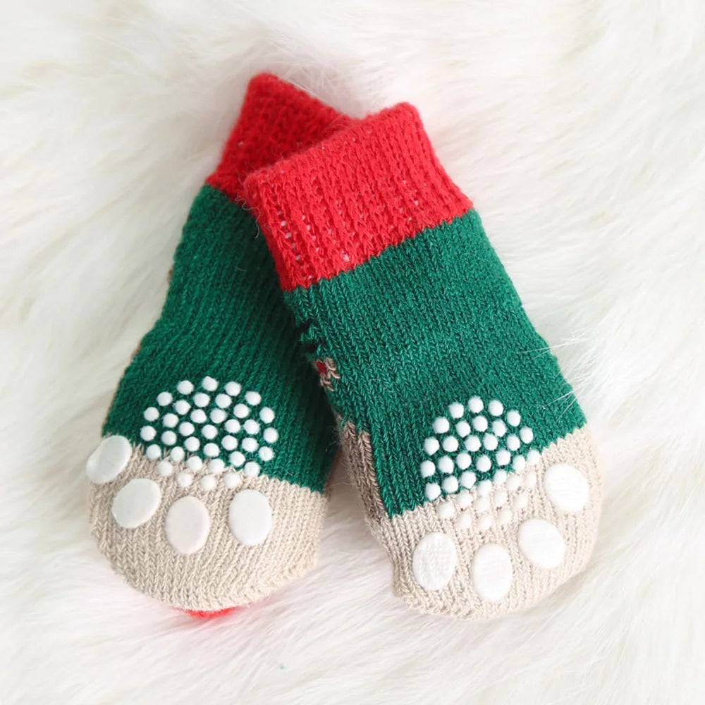 4pcs Non-Slip Christmas Socks for Small Dogs & Cats - Indoor Paw Protectors
