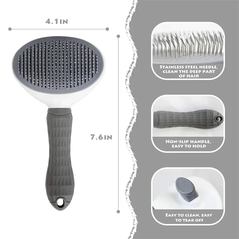 Self-Cleaning Pet Hair Removal Comb - Cat & Dog Grooming Brush