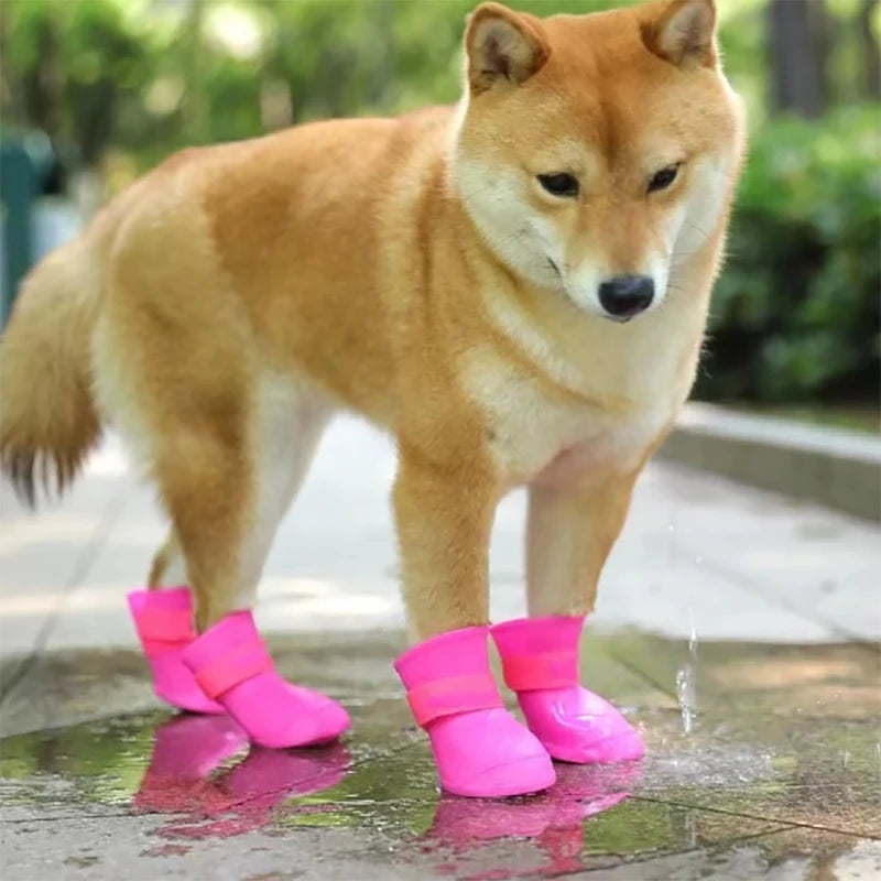 4Pcs Waterproof Anti-Slip Pet Boots - Rubber Rain Shoes for Dogs & Cats