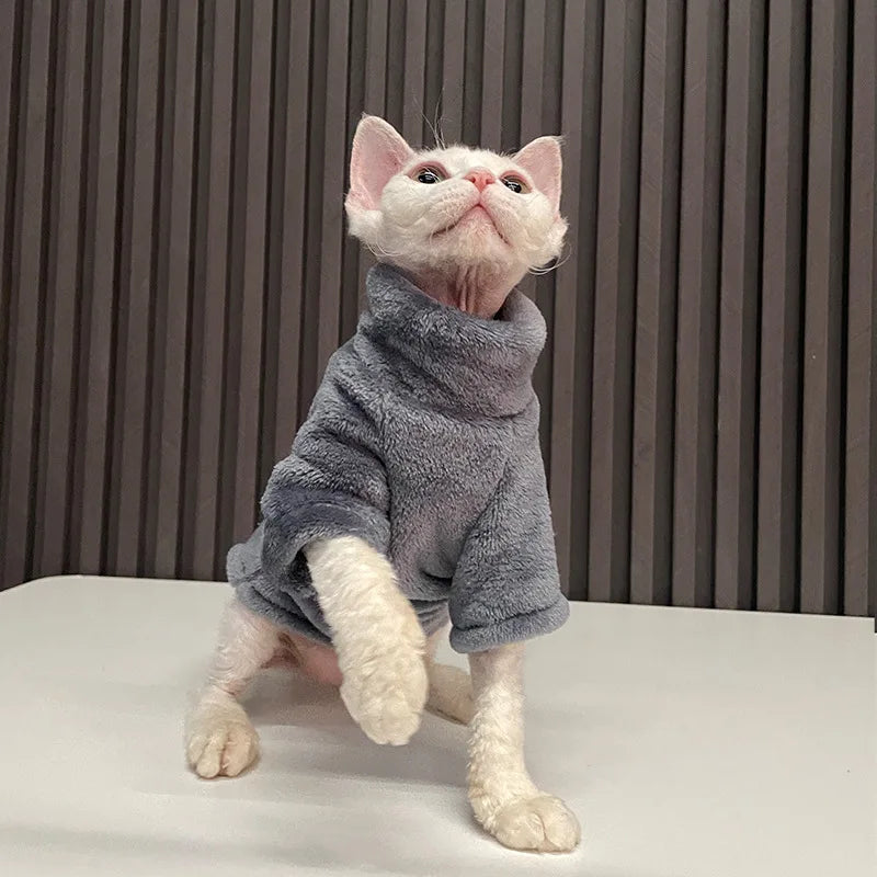 Warm Turtleneck Cat Sweater - Soft Fluff Pullover for Cats & Small Dogs
