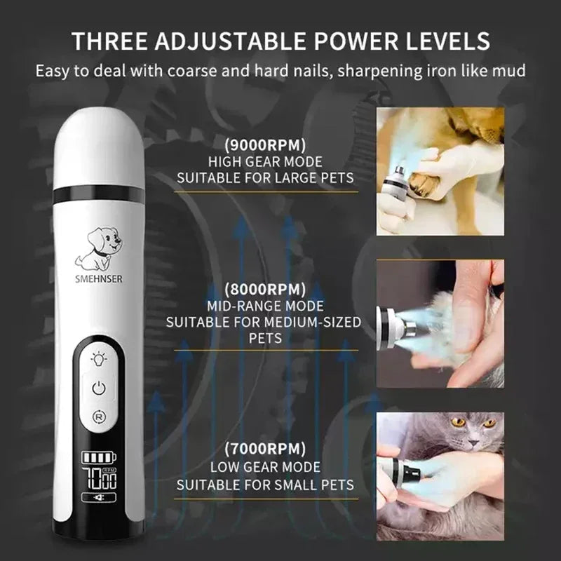 LED Electric Pet Nail Grinder – USB Rechargeable Grooming Tool