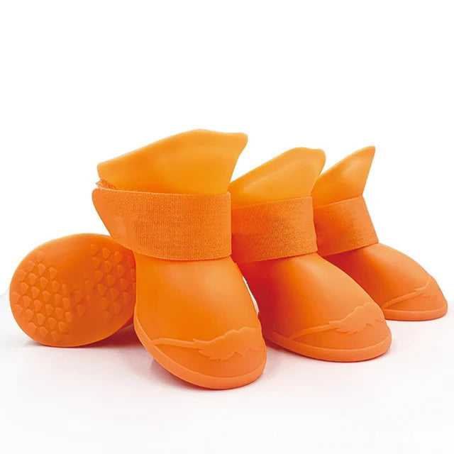 4Pcs Waterproof Anti-Slip Pet Boots - Rubber Rain Shoes for Dogs & Cats
