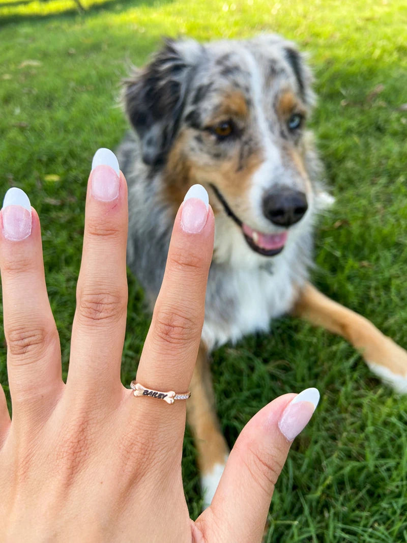 Personalized Silver Pet Name Ring with Cat Ears or Dog Bone – Custom Jewelry Gift