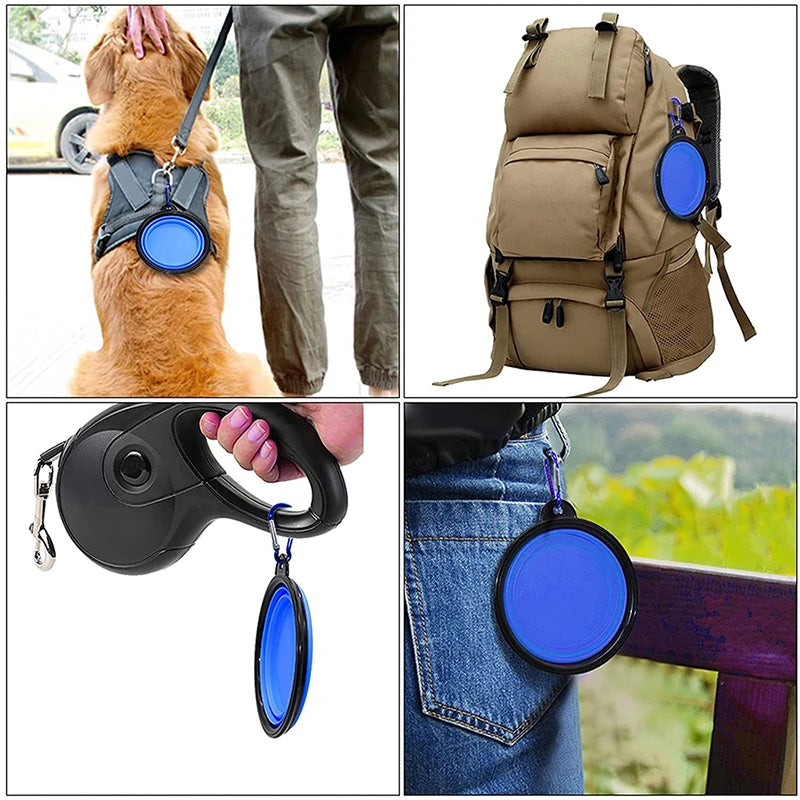 2-in-1 Portable Dog Feeder Bowl & Water Bottle with Carabiner – Travel Pet Dispenser