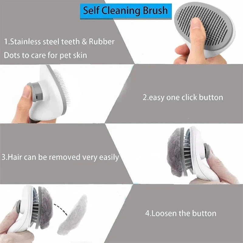 Self-Cleaning Pet Hair Removal Comb - Cat & Dog Grooming Brush