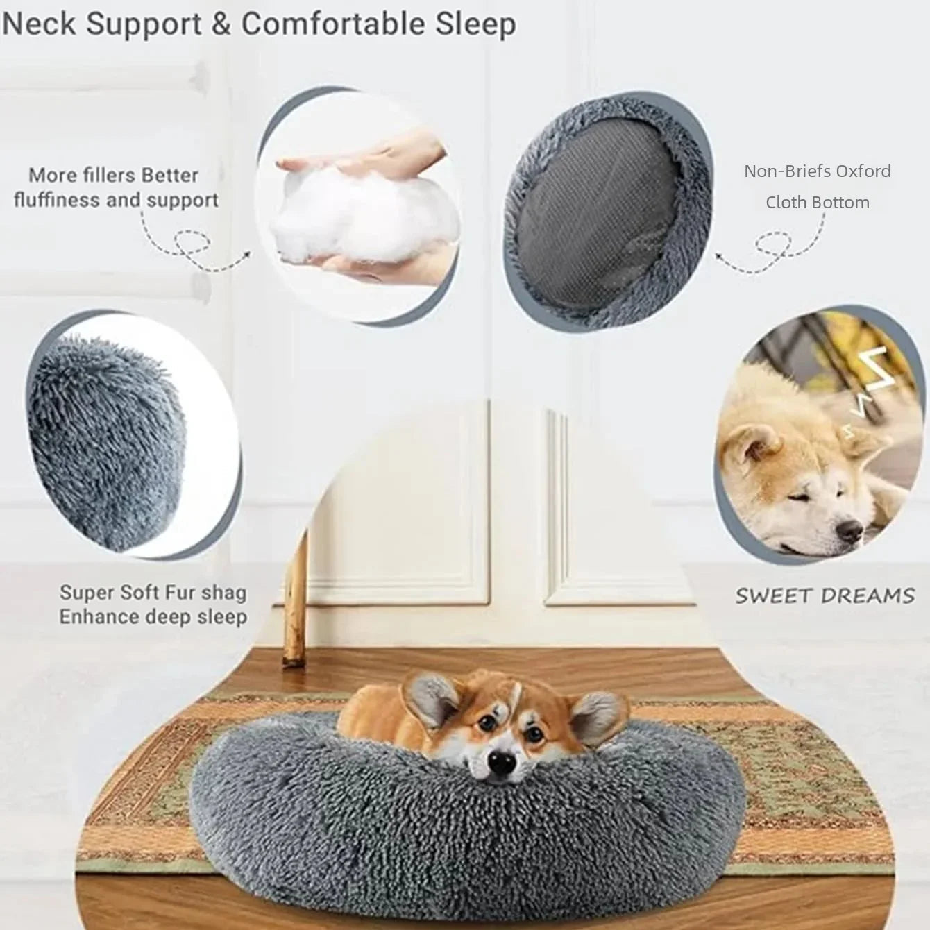 40-90cm Round Plush Pet Bed – Soft, Warm Dog & Cat House