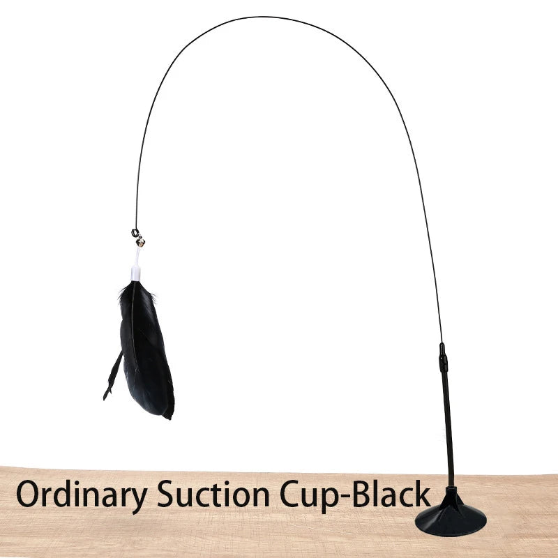 Hands-Free Suction Cup Cat Teaser Wand with Feather & Bird Toy