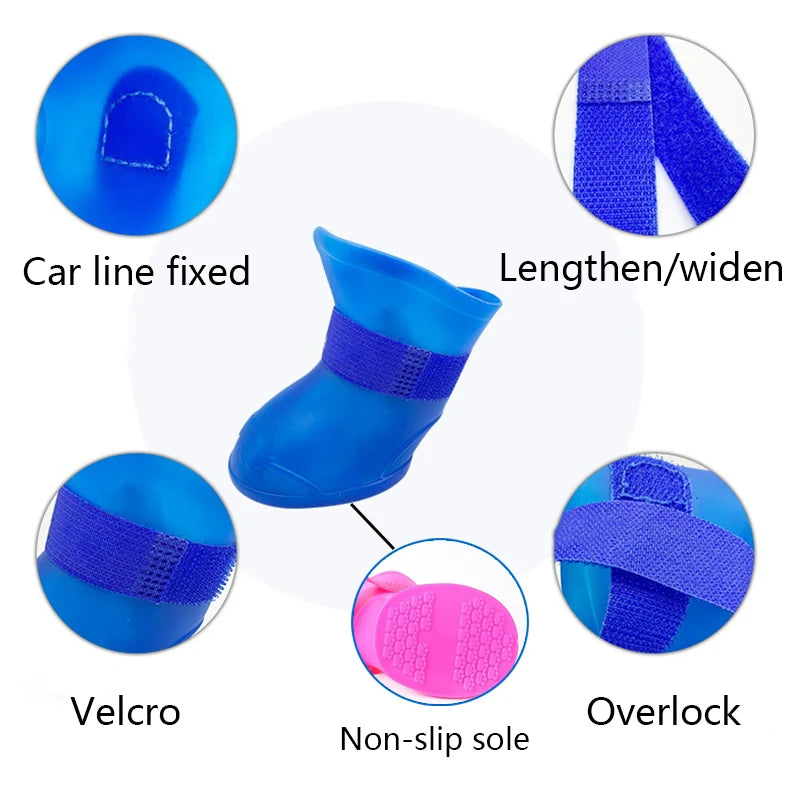 4Pcs Waterproof Anti-Slip Pet Boots - Rubber Rain Shoes for Dogs & Cats