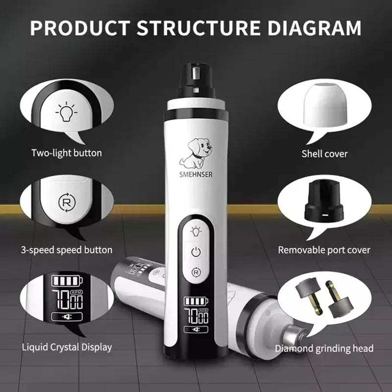 LED Electric Pet Nail Grinder – USB Rechargeable Grooming Tool