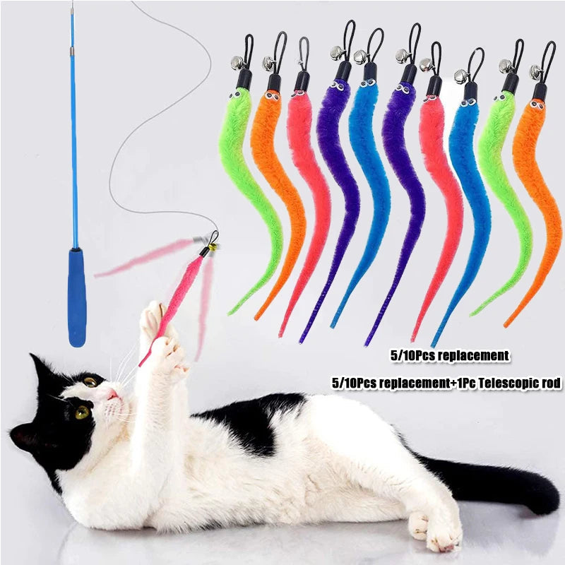 Plush Worm Cat Toy Replacement Heads - 5/6/10/11 Pcs