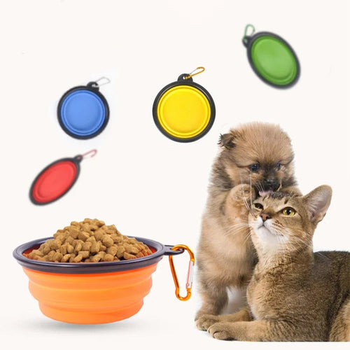 2-in-1 Portable Dog Feeder Bowl & Water Bottle with Carabiner – Travel Pet Dispenser