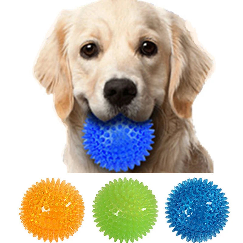 Pet Dog & Cat Squeaky Tooth Cleaning Ball - TPR Chew Toy for Puppies