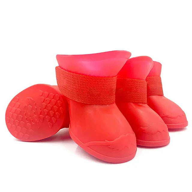 4Pcs Waterproof Anti-Slip Pet Boots - Rubber Rain Shoes for Dogs & Cats