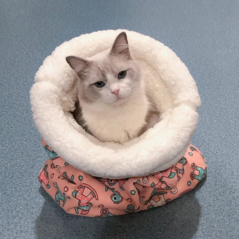 Cat & Puppy Cuddly Sleeping Bag - Soft, Fluffy, Cozy Nest for Pets