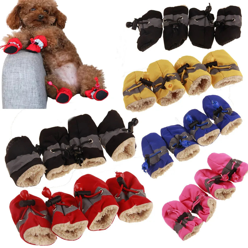 4pcs Waterproof Anti-Slip Puppy Boots - Winter Dog Footwear for Prewalkers