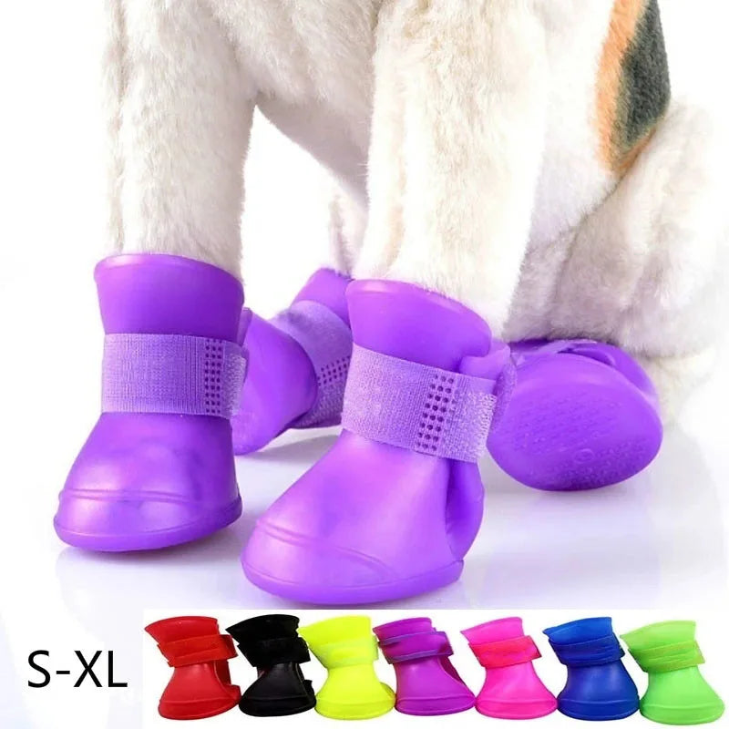 4Pcs Waterproof Anti-Slip Pet Boots - Rubber Rain Shoes for Dogs & Cats