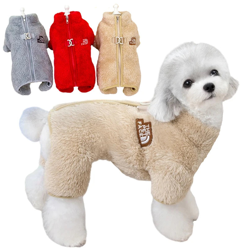 Winter Dog Jumpsuit Coat with Zipper - Warm Pet Jacket for Small Dogs & Cats