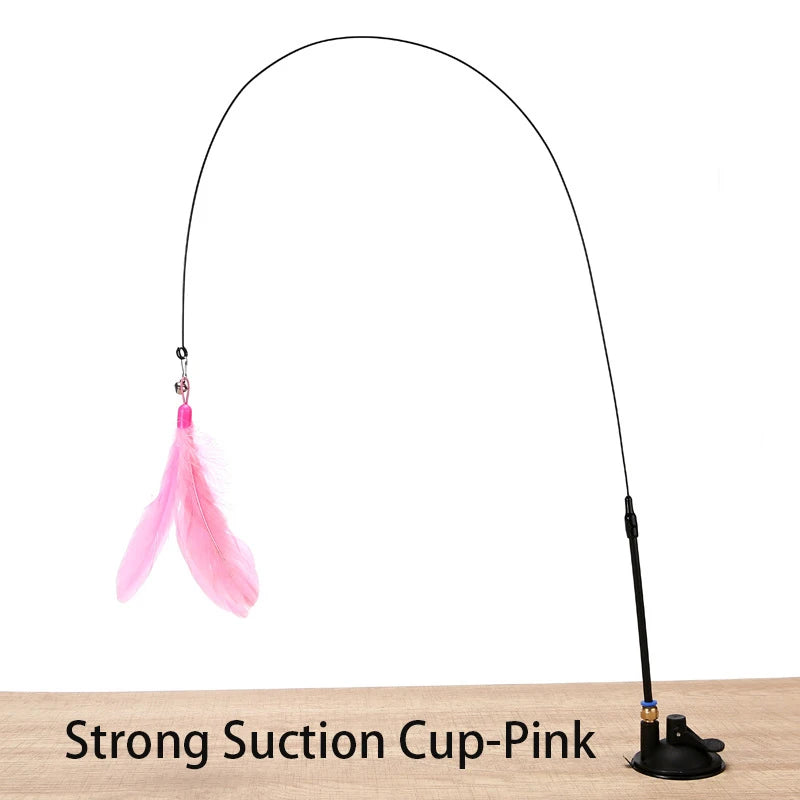 Hands-Free Suction Cup Cat Teaser Wand with Feather & Bird Toy