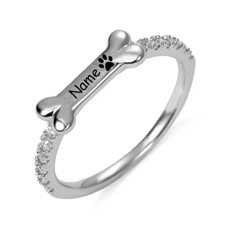 Personalized Silver Pet Name Ring with Cat Ears or Dog Bone – Custom Jewelry Gift