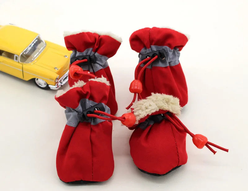 4pcs Waterproof Anti-Slip Puppy Boots - Winter Dog Footwear for Prewalkers