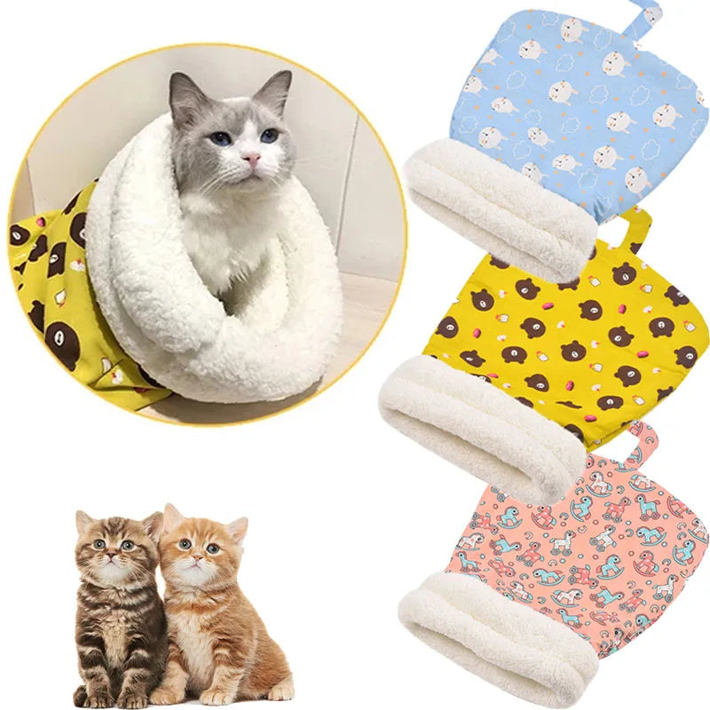 Cat & Puppy Cuddly Sleeping Bag - Soft, Fluffy, Cozy Nest for Pets