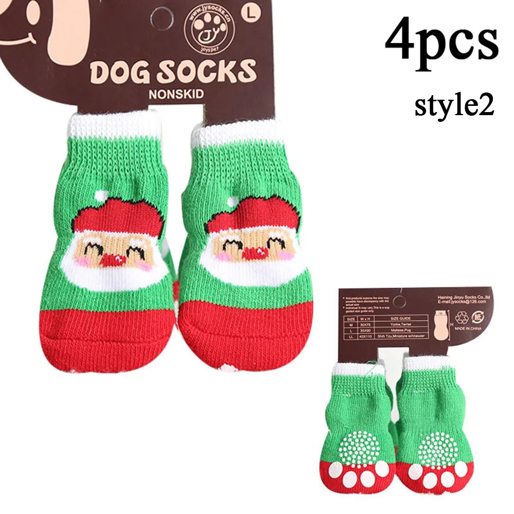 4pcs Non-Slip Christmas Socks for Small Dogs & Cats - Indoor Paw Protectors