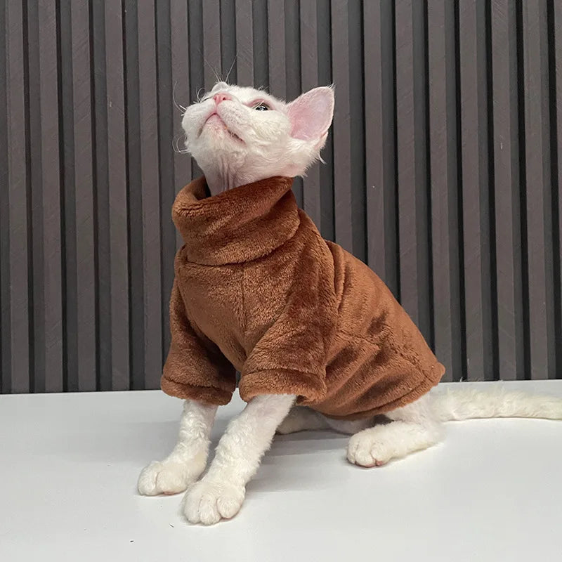 Warm Turtleneck Cat Sweater - Soft Fluff Pullover for Cats & Small Dogs