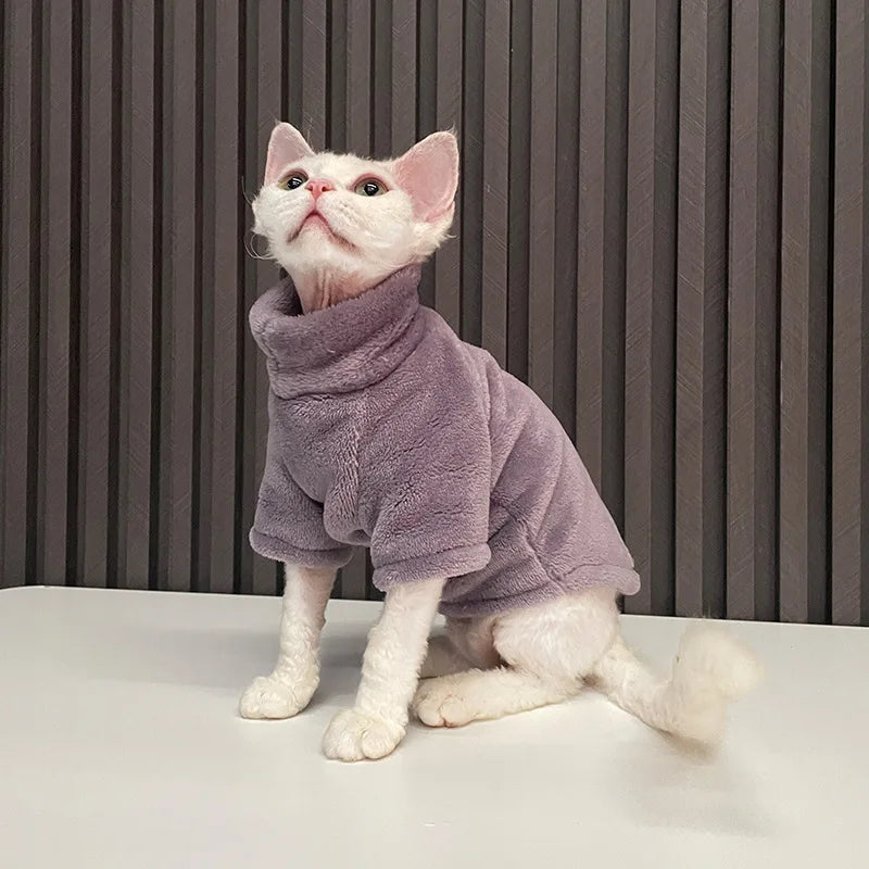 Warm Turtleneck Cat Sweater - Soft Fluff Pullover for Cats & Small Dogs