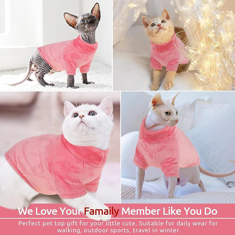 Warm Turtleneck Cat Sweater - Soft Fluff Pullover for Cats & Small Dogs