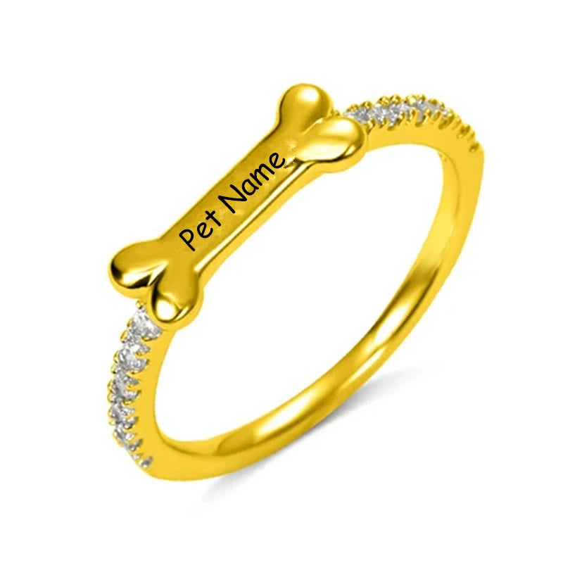 Personalized Silver Pet Name Ring with Cat Ears or Dog Bone – Custom Jewelry Gift