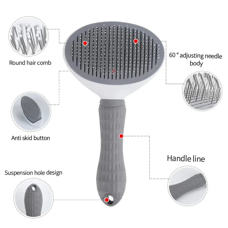 Self-Cleaning Pet Hair Removal Comb - Cat & Dog Grooming Brush