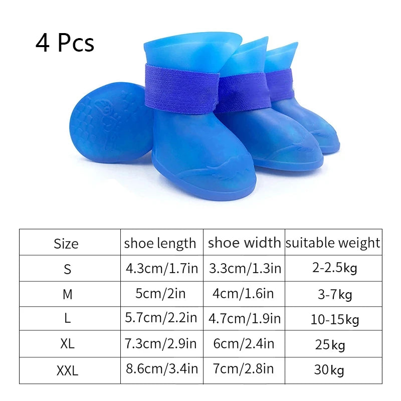 4Pcs Waterproof Anti-Slip Pet Boots - Rubber Rain Shoes for Dogs & Cats